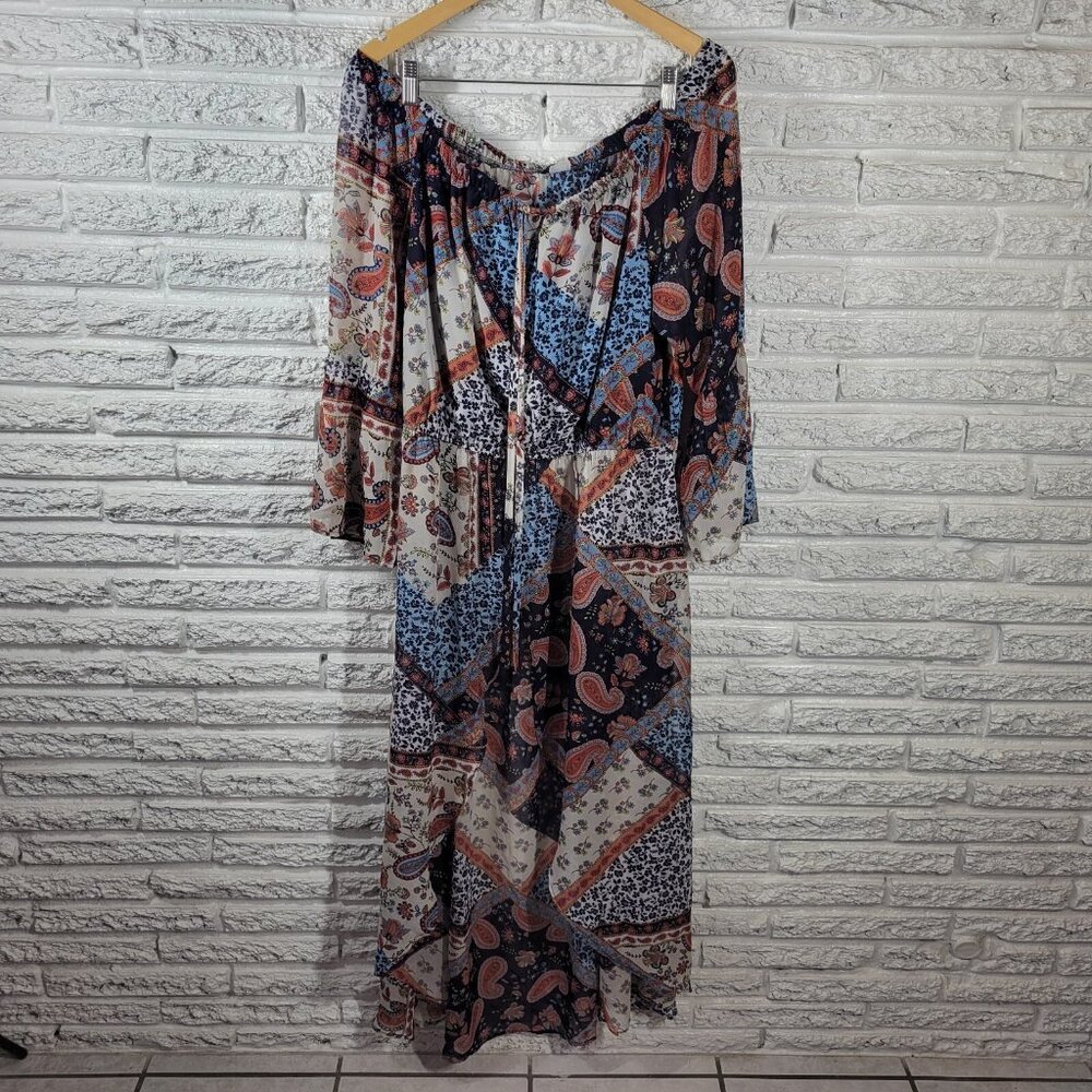 Venus Women Dress 18 Plus Overlay Blue Paisley Sheer Split Front PAI35E